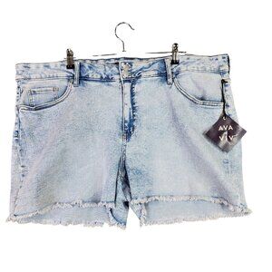 Womens Ava & Viv Blue Denim Jean Shorts Acid Wash Mid Rise 4" Inseam Size 24W